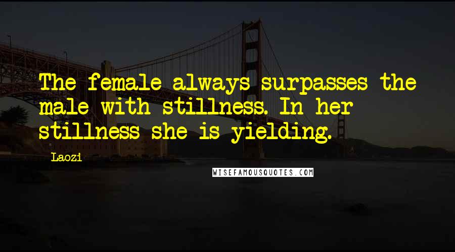 Laozi Quotes: The female always surpasses the male with stillness. In her stillness she is yielding.