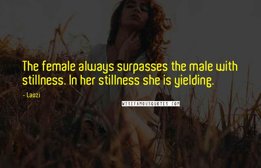 Laozi Quotes: The female always surpasses the male with stillness. In her stillness she is yielding.