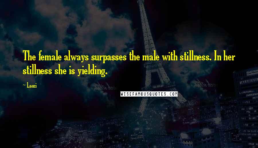 Laozi Quotes: The female always surpasses the male with stillness. In her stillness she is yielding.