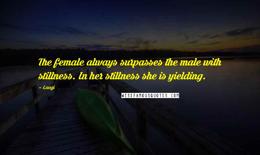 Laozi Quotes: The female always surpasses the male with stillness. In her stillness she is yielding.