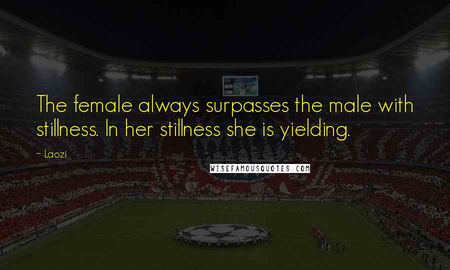 Laozi Quotes: The female always surpasses the male with stillness. In her stillness she is yielding.