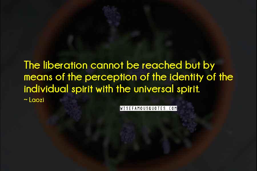 Laozi Quotes: The liberation cannot be reached but by means of the perception of the identity of the individual spirit with the universal spirit.