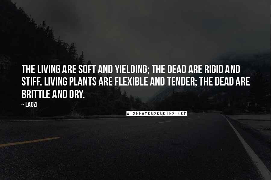 Laozi Quotes: The living are soft and yielding; the dead are rigid and stiff. Living plants are flexible and tender; the dead are brittle and dry.