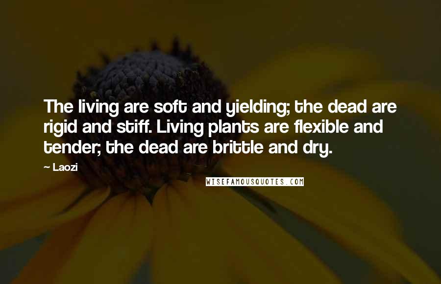 Laozi Quotes: The living are soft and yielding; the dead are rigid and stiff. Living plants are flexible and tender; the dead are brittle and dry.