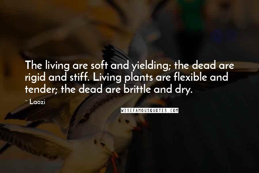 Laozi Quotes: The living are soft and yielding; the dead are rigid and stiff. Living plants are flexible and tender; the dead are brittle and dry.