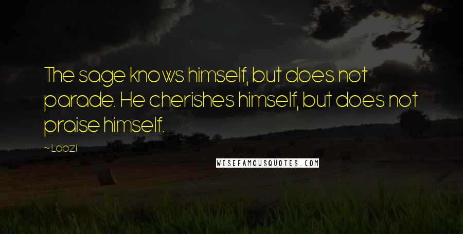 Laozi Quotes: The sage knows himself, but does not parade. He cherishes himself, but does not praise himself.