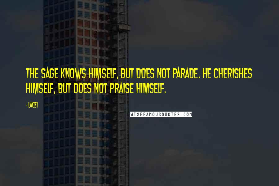 Laozi Quotes: The sage knows himself, but does not parade. He cherishes himself, but does not praise himself.