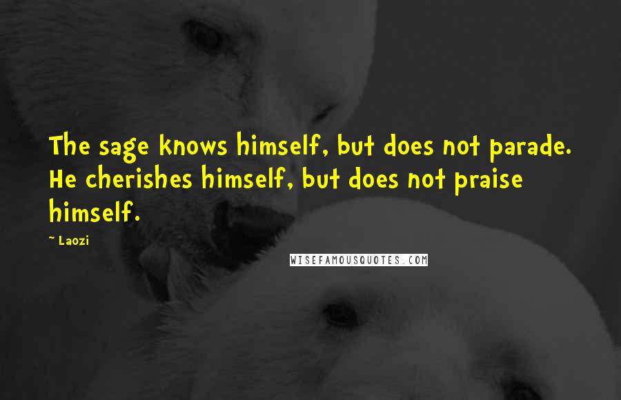 Laozi Quotes: The sage knows himself, but does not parade. He cherishes himself, but does not praise himself.