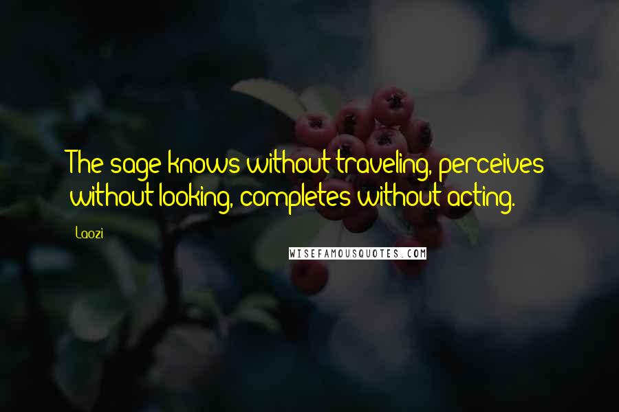Laozi Quotes: The sage knows without traveling, perceives without looking, completes without acting.