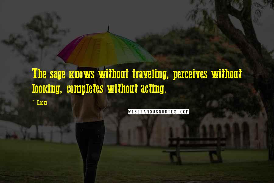 Laozi Quotes: The sage knows without traveling, perceives without looking, completes without acting.
