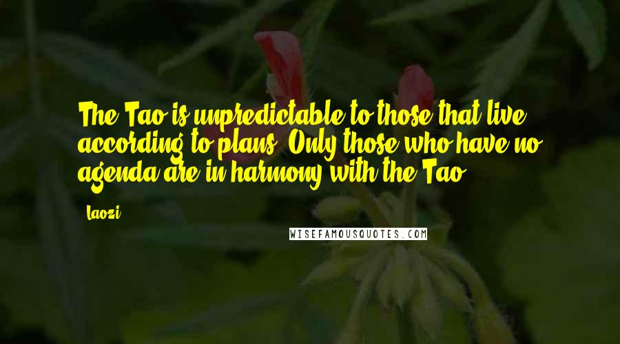 Laozi Quotes: The Tao is unpredictable to those that live according to plans. Only those who have no agenda are in harmony with the Tao.