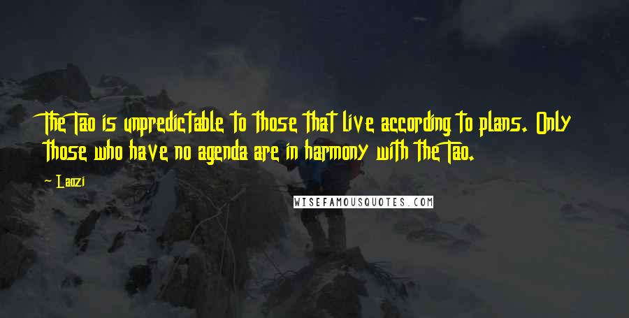 Laozi Quotes: The Tao is unpredictable to those that live according to plans. Only those who have no agenda are in harmony with the Tao.