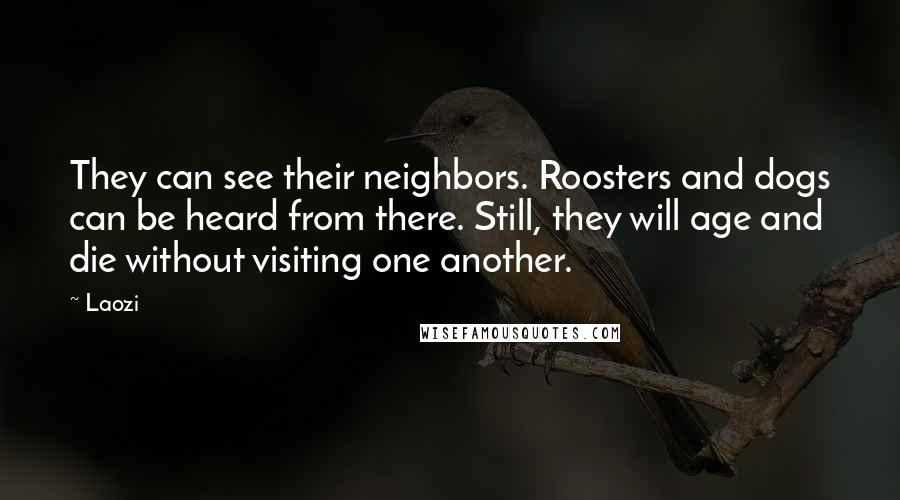 Laozi Quotes: They can see their neighbors. Roosters and dogs can be heard from there. Still, they will age and die without visiting one another.