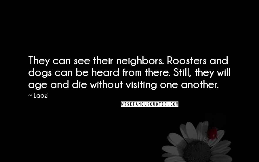 Laozi Quotes: They can see their neighbors. Roosters and dogs can be heard from there. Still, they will age and die without visiting one another.