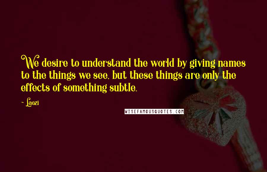 Laozi Quotes: We desire to understand the world by giving names to the things we see, but these things are only the effects of something subtle.