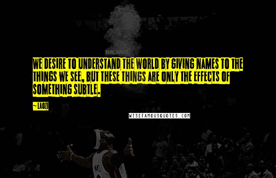 Laozi Quotes: We desire to understand the world by giving names to the things we see, but these things are only the effects of something subtle.