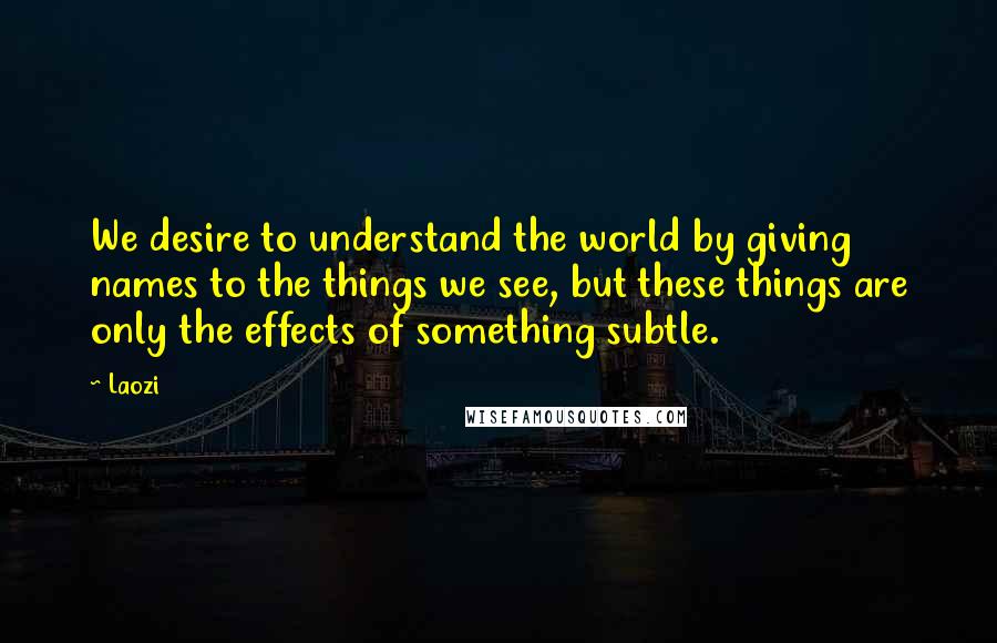 Laozi Quotes: We desire to understand the world by giving names to the things we see, but these things are only the effects of something subtle.