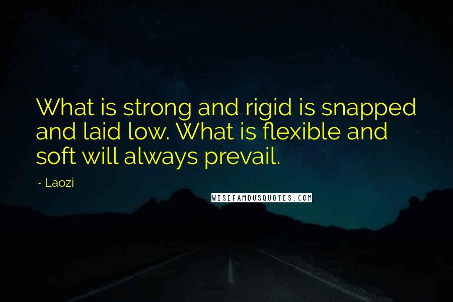 Laozi Quotes: What is strong and rigid is snapped and laid low. What is flexible and soft will always prevail.