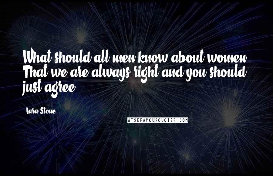Lara Stone Quotes: What should all men know about women? That we are always right and you should just agree.