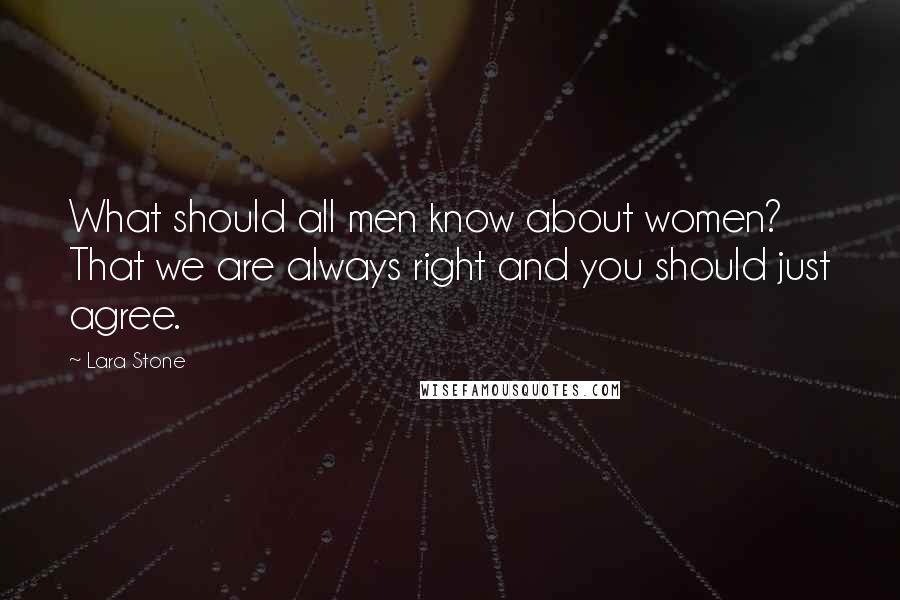 Lara Stone Quotes: What should all men know about women? That we are always right and you should just agree.