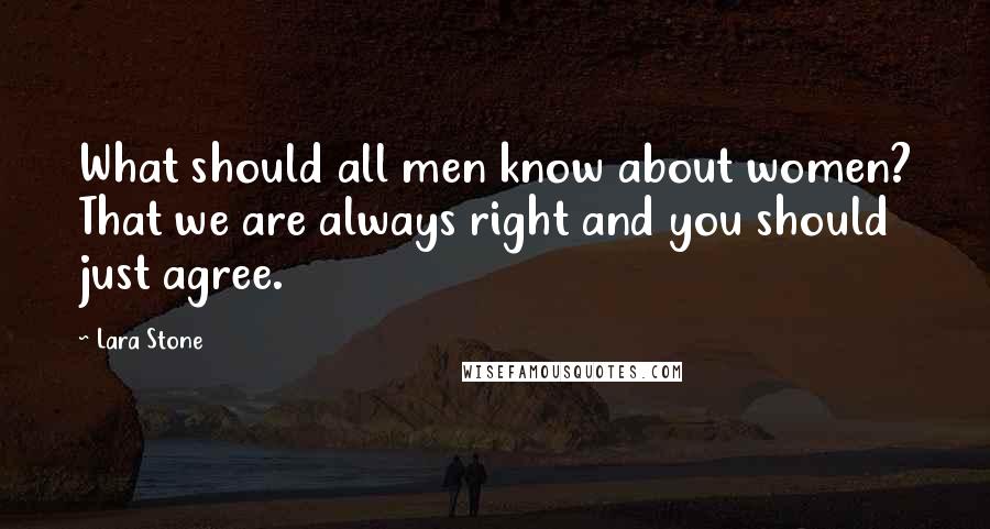 Lara Stone Quotes: What should all men know about women? That we are always right and you should just agree.