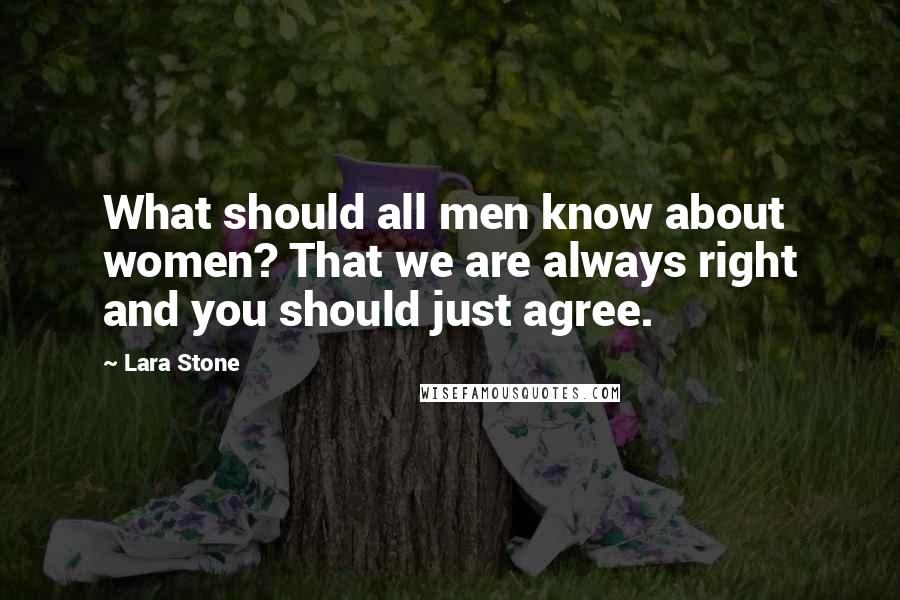 Lara Stone Quotes: What should all men know about women? That we are always right and you should just agree.