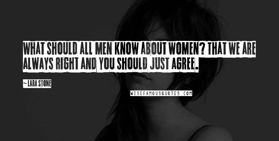 Lara Stone Quotes: What should all men know about women? That we are always right and you should just agree.