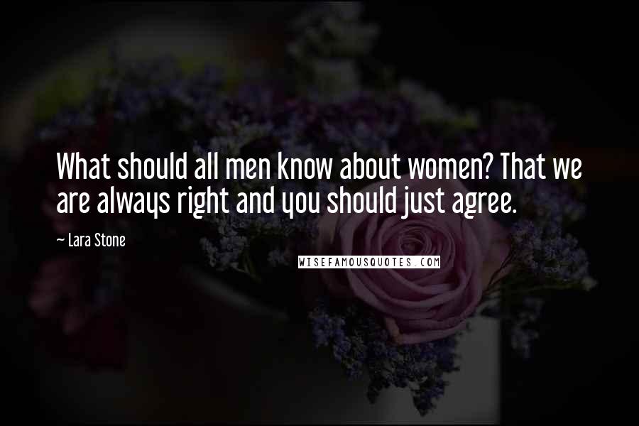 Lara Stone Quotes: What should all men know about women? That we are always right and you should just agree.
