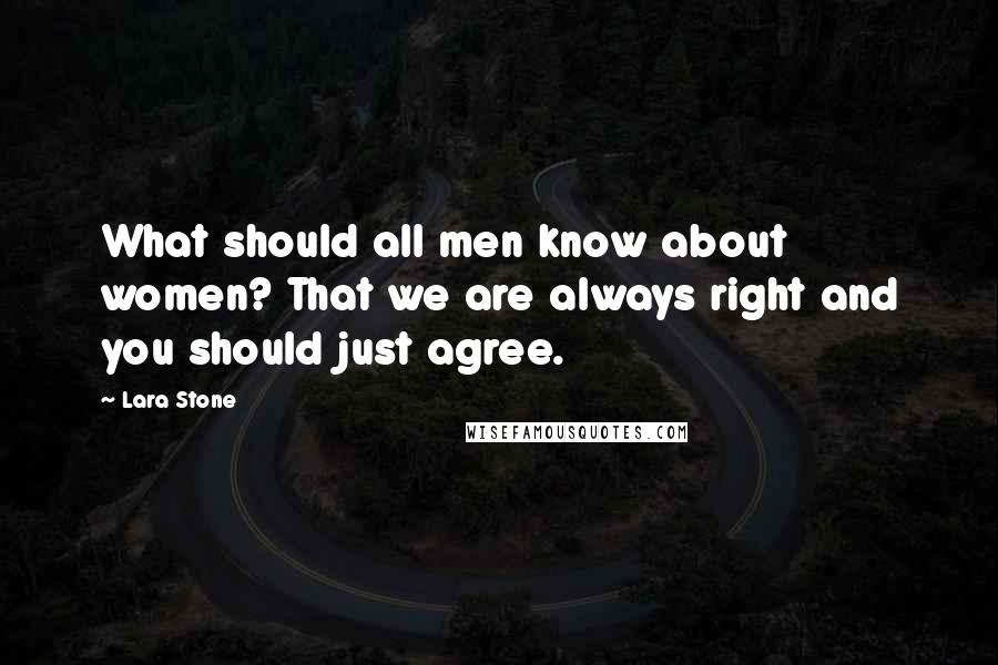 Lara Stone Quotes: What should all men know about women? That we are always right and you should just agree.