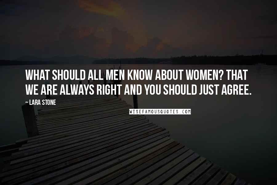 Lara Stone Quotes: What should all men know about women? That we are always right and you should just agree.