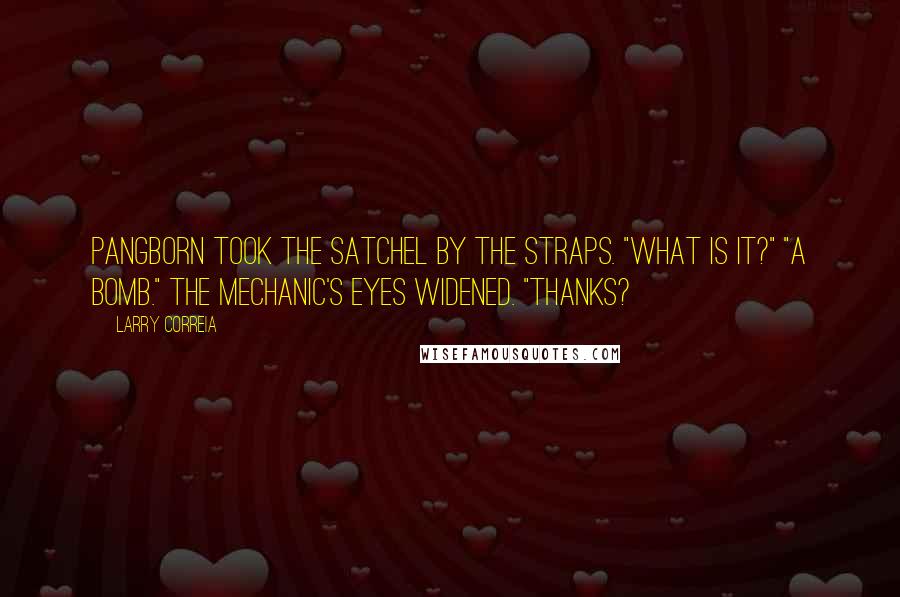 Larry Correia Quotes: Pangborn took the satchel by the straps. "What is it?" "A bomb." The mechanic's eyes widened. "Thanks?