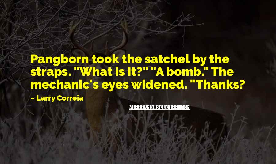Larry Correia Quotes: Pangborn took the satchel by the straps. "What is it?" "A bomb." The mechanic's eyes widened. "Thanks?