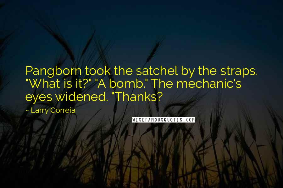 Larry Correia Quotes: Pangborn took the satchel by the straps. "What is it?" "A bomb." The mechanic's eyes widened. "Thanks?