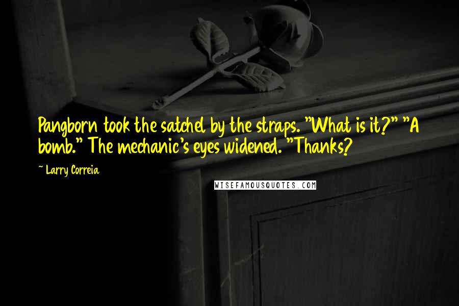 Larry Correia Quotes: Pangborn took the satchel by the straps. "What is it?" "A bomb." The mechanic's eyes widened. "Thanks?