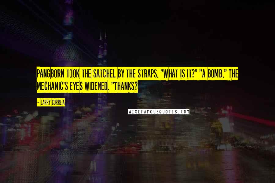 Larry Correia Quotes: Pangborn took the satchel by the straps. "What is it?" "A bomb." The mechanic's eyes widened. "Thanks?