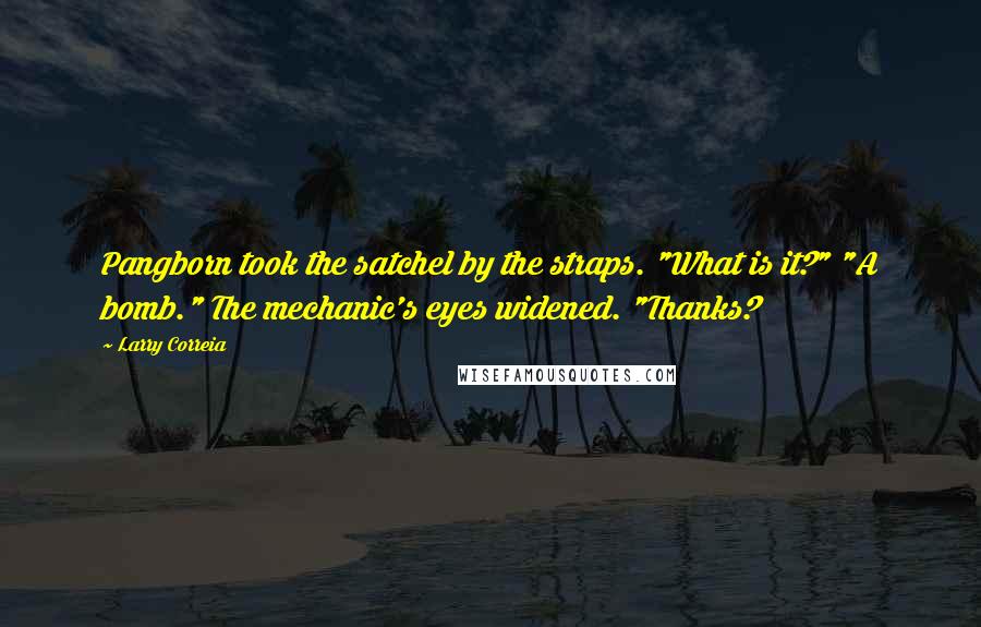 Larry Correia Quotes: Pangborn took the satchel by the straps. "What is it?" "A bomb." The mechanic's eyes widened. "Thanks?