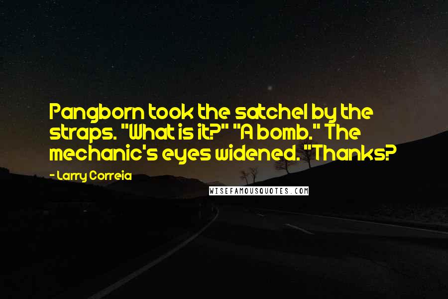 Larry Correia Quotes: Pangborn took the satchel by the straps. "What is it?" "A bomb." The mechanic's eyes widened. "Thanks?