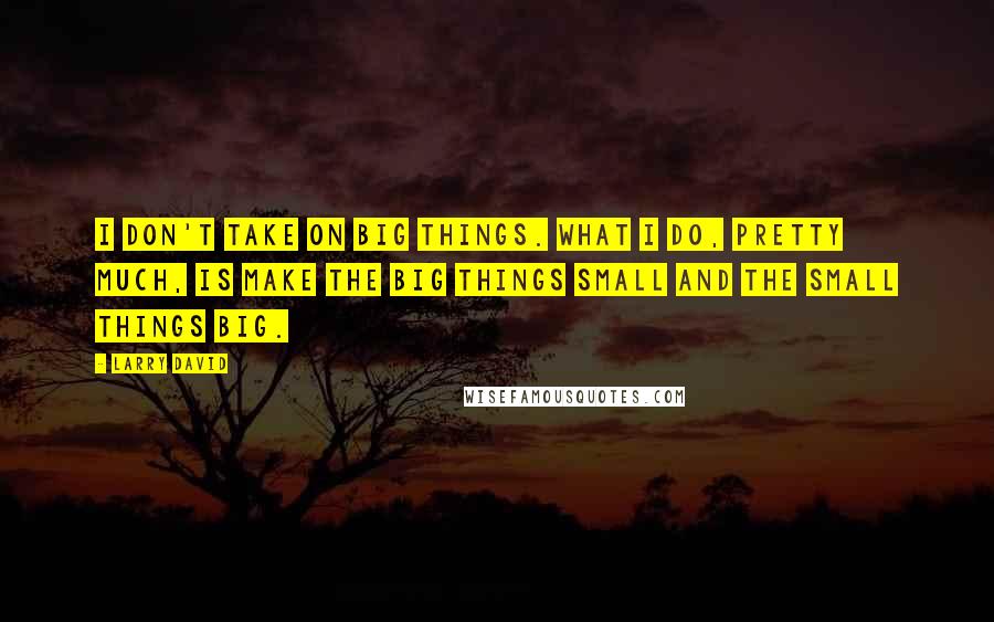Larry David Quotes: I don't take on big things. What I do, pretty much, is make the big things small and the small things big.