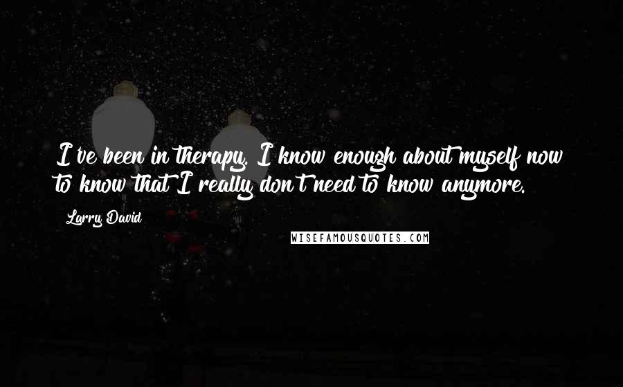 Larry David Quotes: I've been in therapy. I know enough about myself now to know that I really don't need to know anymore.
