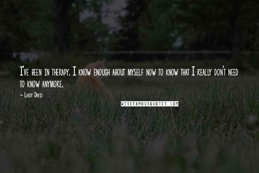 Larry David Quotes: I've been in therapy. I know enough about myself now to know that I really don't need to know anymore.