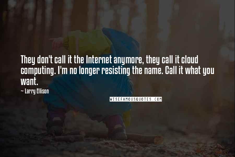 Larry Ellison Quotes: They don't call it the Internet anymore, they call it cloud computing. I'm no longer resisting the name. Call it what you want.