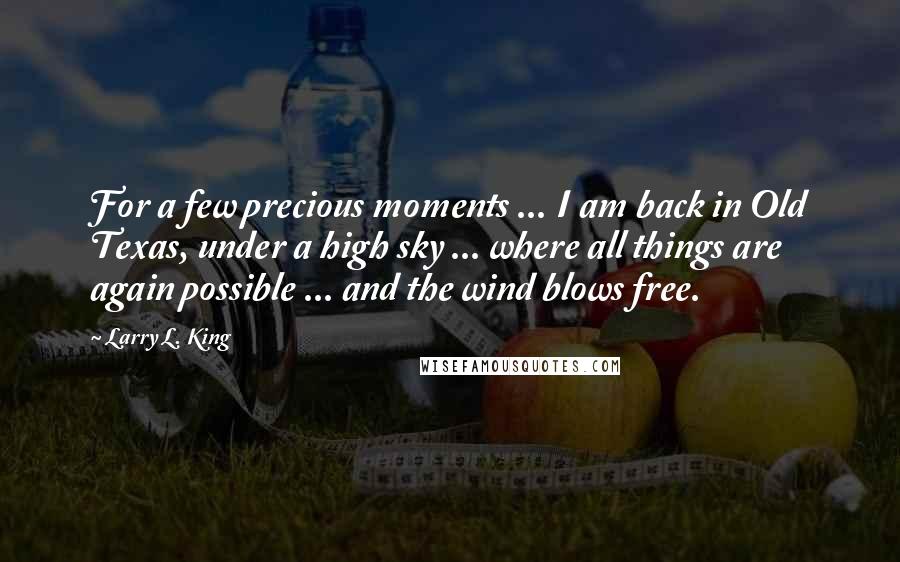 Larry L. King Quotes: For a few precious moments ... I am back in Old Texas, under a high sky ... where all things are again possible ... and the wind blows free.