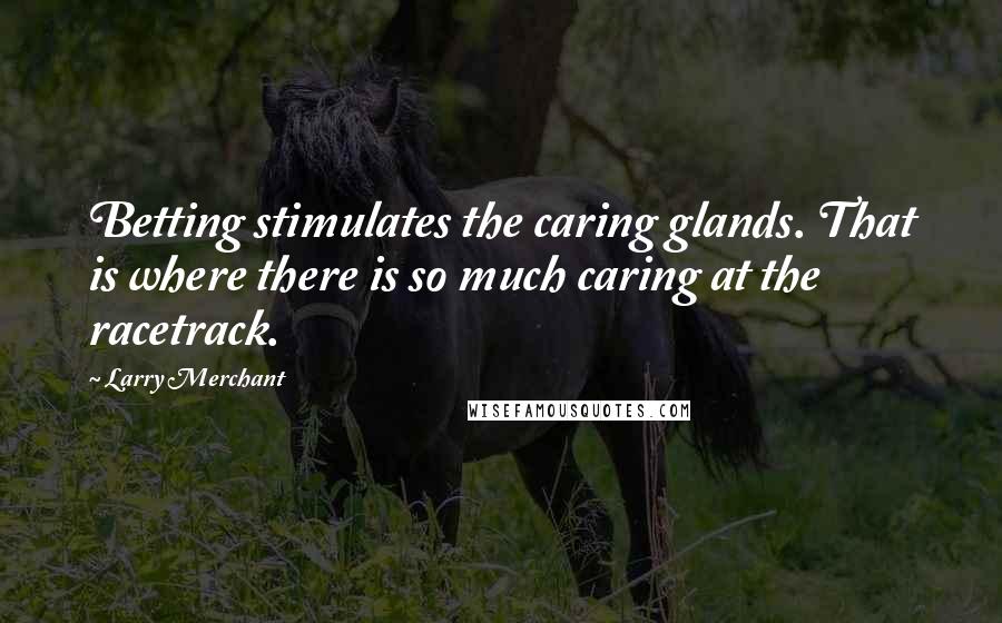 Larry Merchant Quotes: Betting stimulates the caring glands. That is where there is so much caring at the racetrack.