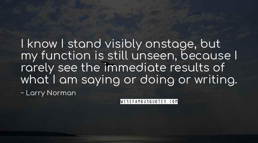 Larry Norman Quotes: I know I stand visibly onstage, but my function is still unseen, because I rarely see the immediate results of what I am saying or doing or writing.