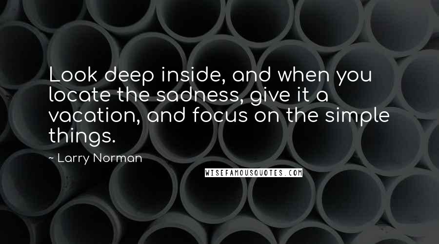 Larry Norman Quotes: Look deep inside, and when you locate the sadness, give it a vacation, and focus on the simple things.