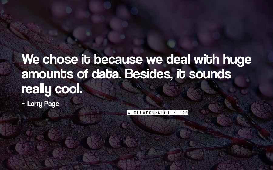 Larry Page Quotes: We chose it because we deal with huge amounts of data. Besides, it sounds really cool.