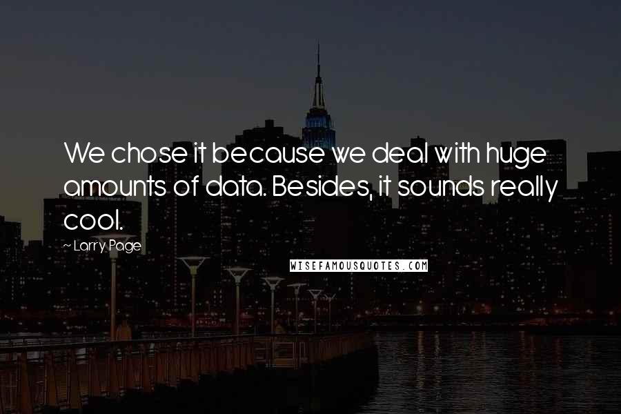 Larry Page Quotes: We chose it because we deal with huge amounts of data. Besides, it sounds really cool.