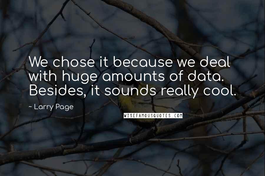 Larry Page Quotes: We chose it because we deal with huge amounts of data. Besides, it sounds really cool.