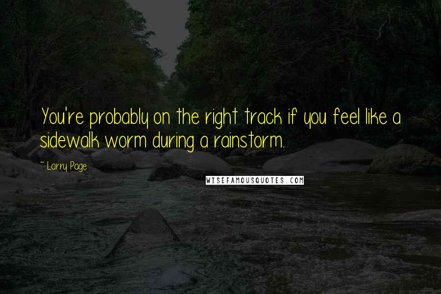 Larry Page Quotes: You're probably on the right track if you feel like a sidewalk worm during a rainstorm.