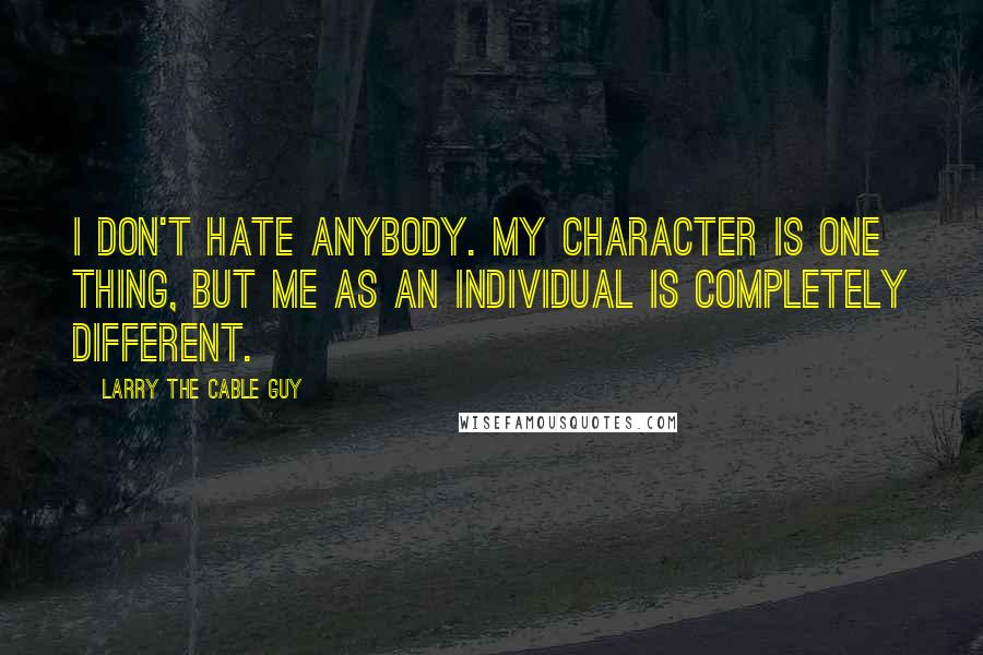 Larry The Cable Guy Quotes: I don't hate anybody. My character is one thing, but me as an individual is completely different.